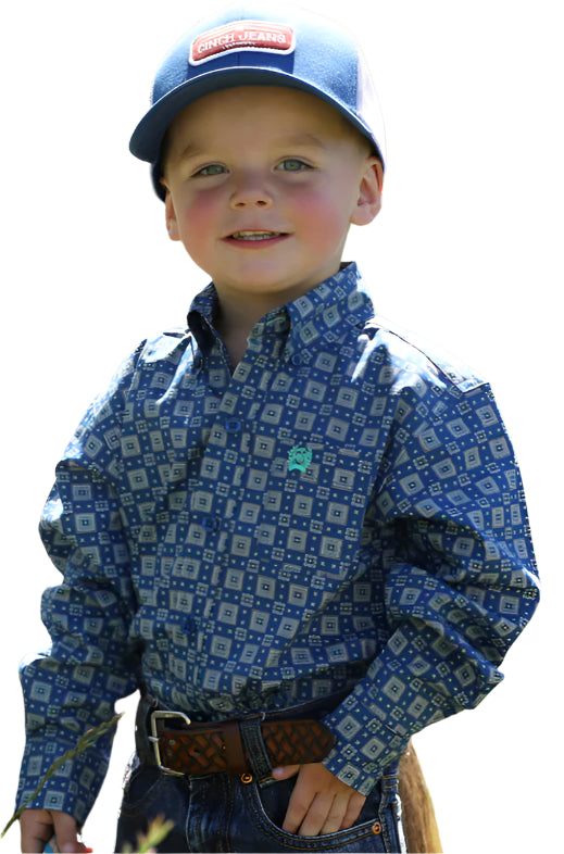 CINCH TODDLER MEDALLION PRINT BUTTON-DOWN WESTERN SHIRT - ROYAL BLUE