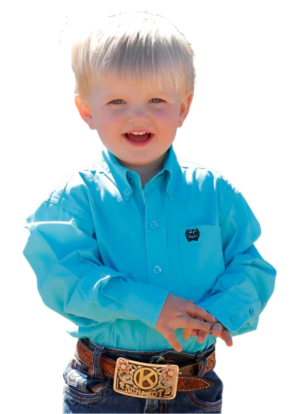 CINCH TODDLER BOY'S SOLID BUTTON-DOWN WESTERN SHIRT - TURQUOISE