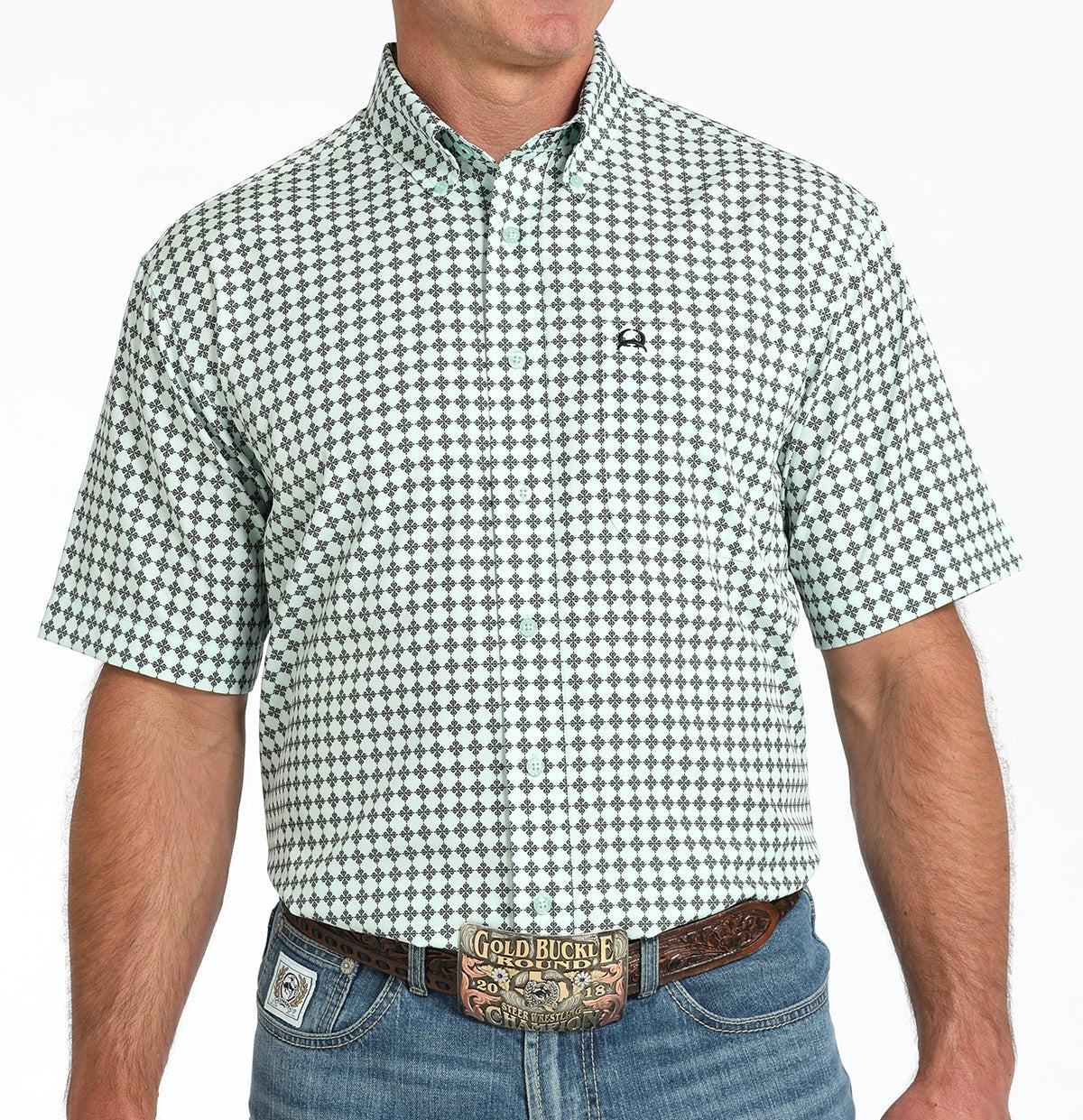 CINCH MEN'S ARENAFLEX GEO PRINT SHORT SLEEVE SHIRT - LT BLUE