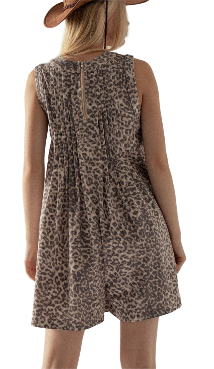 PLEATED LEOPARD PRINT BABYDOLL ROMPER