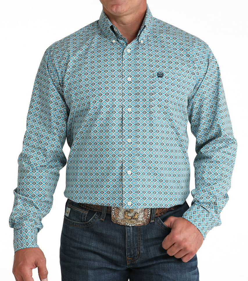CINCH MEN'S LONG SLEEVE GEO PRINT SHIRT - BLUE