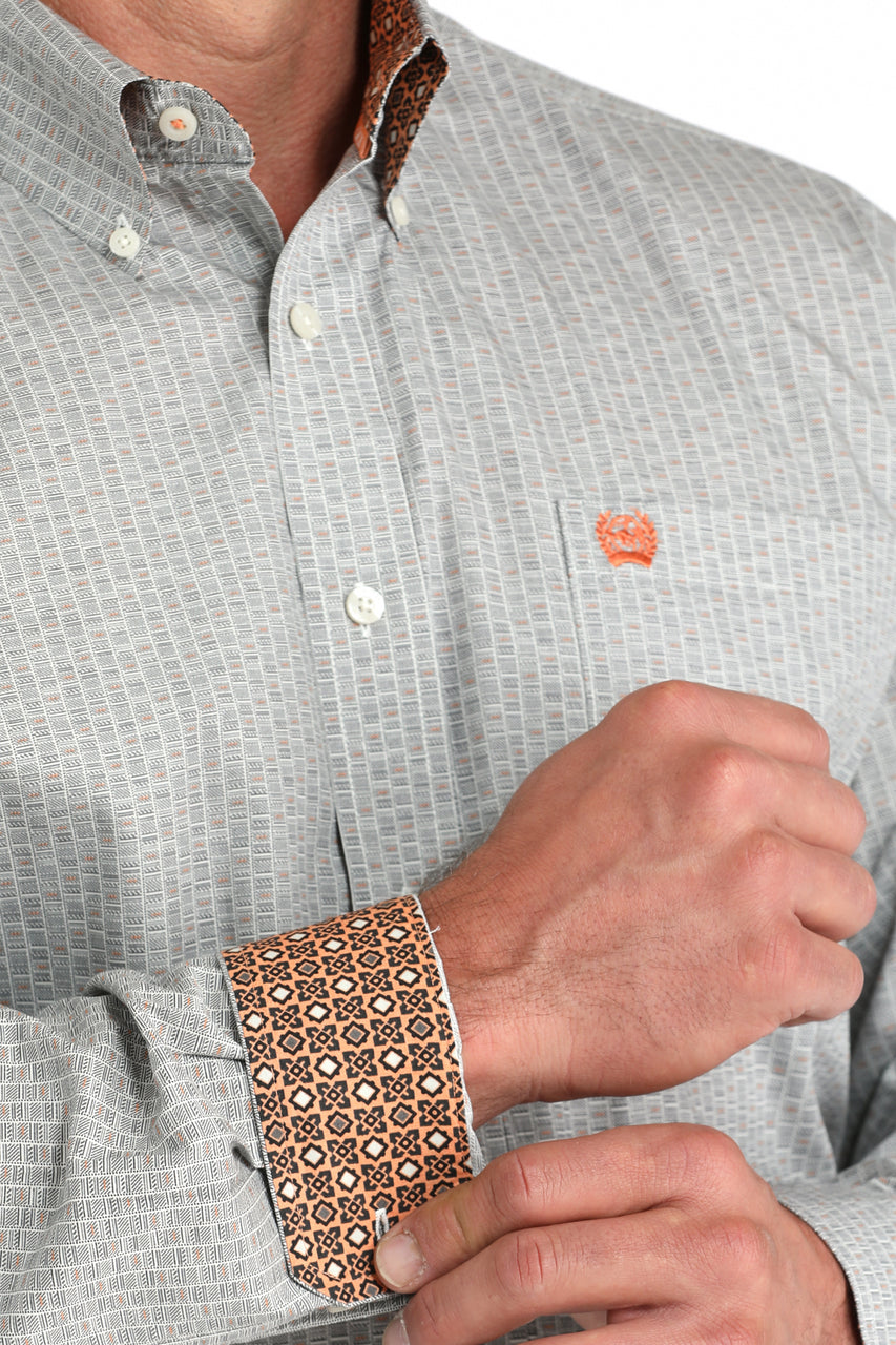 CINCH MEN'S LONG SLEEVE GEO PRINT SHIRT - CREAM
