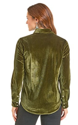 PANHANDLE SLIM WOMEN'S VELVET WESTERN EMBROIDERY SHIRT - MOSS GREEN