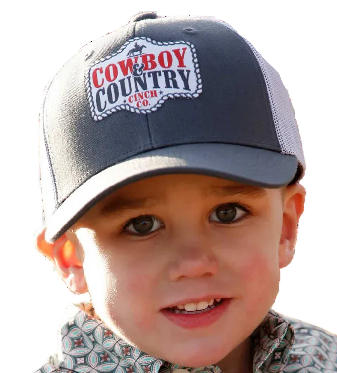 CINCH BOY'S GREY "COWBOY COUNTRY" TRUCKER CAP