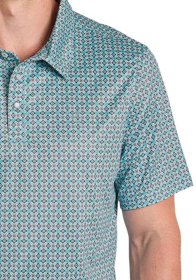 PANHANDLE SLIM MEN'S TURQUOISE MEDALLION PERFORMANCE POLO