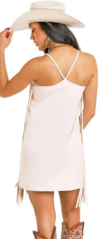 ROCK & ROLL DENIM LAIES' MICROSUEDE FRINGE MINI DRESS