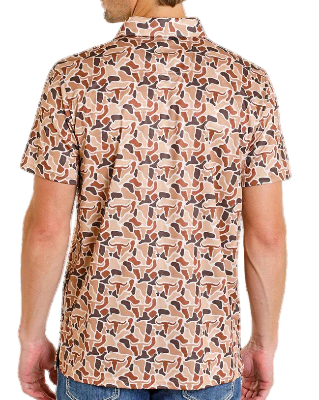 ROCK AND ROLL MEN'S TEK WESTERN SHIRT - BROWN SKULL CAMO