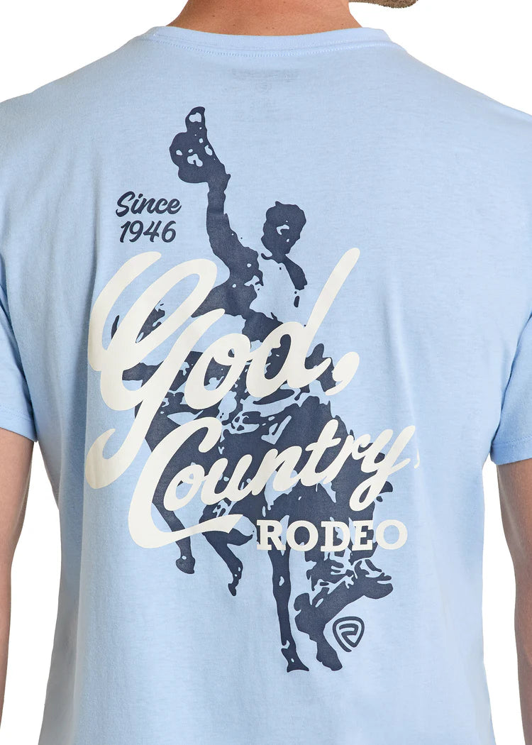 ROCK & ROLL DENIM UNISEX GOD, COUNTRY RODEO GRAPHIC TEE- BABY BLUE