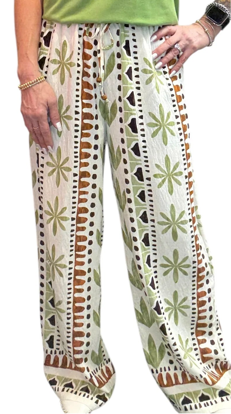 PRINTED WIDE LEG PULL-ON PANTS