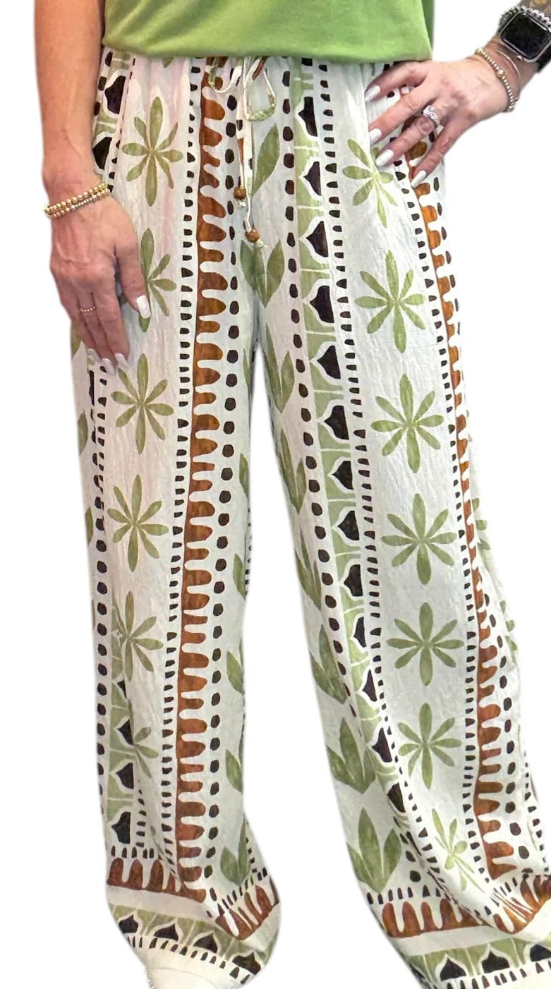 PRINTED WIDE LEG PULL-ON PANTS