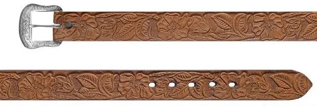 LADIES WRANGLER FLORAL EMBOSSED BROWN BELT