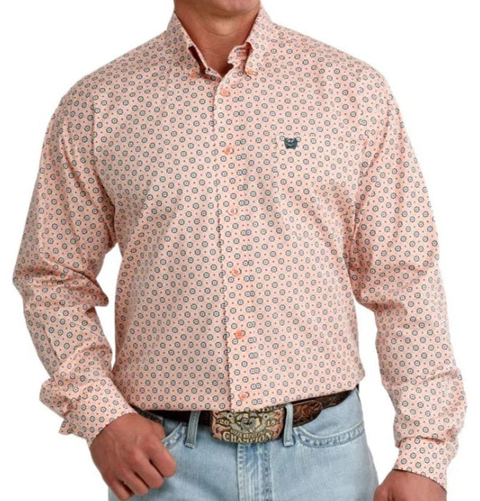 CINCH MEN'S LONG SLEEVE GEO-PRINT SHIRT - CORAL