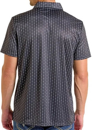ROCK AND ROLL MEN'S BLACK SHADOW DIAMOND POLO