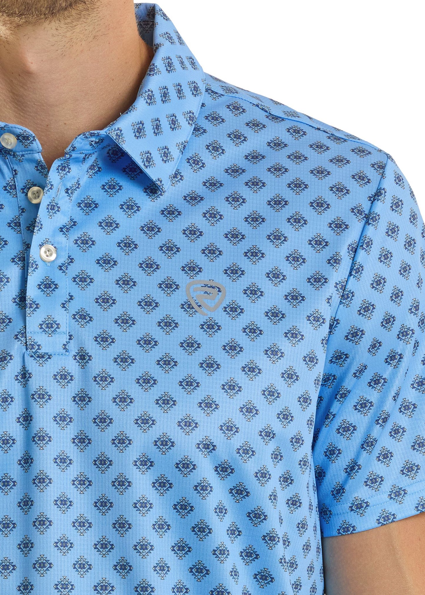 MEN'S ROCK AND ROLL MINI AZTEC GEO PRINT POLO - BLUE