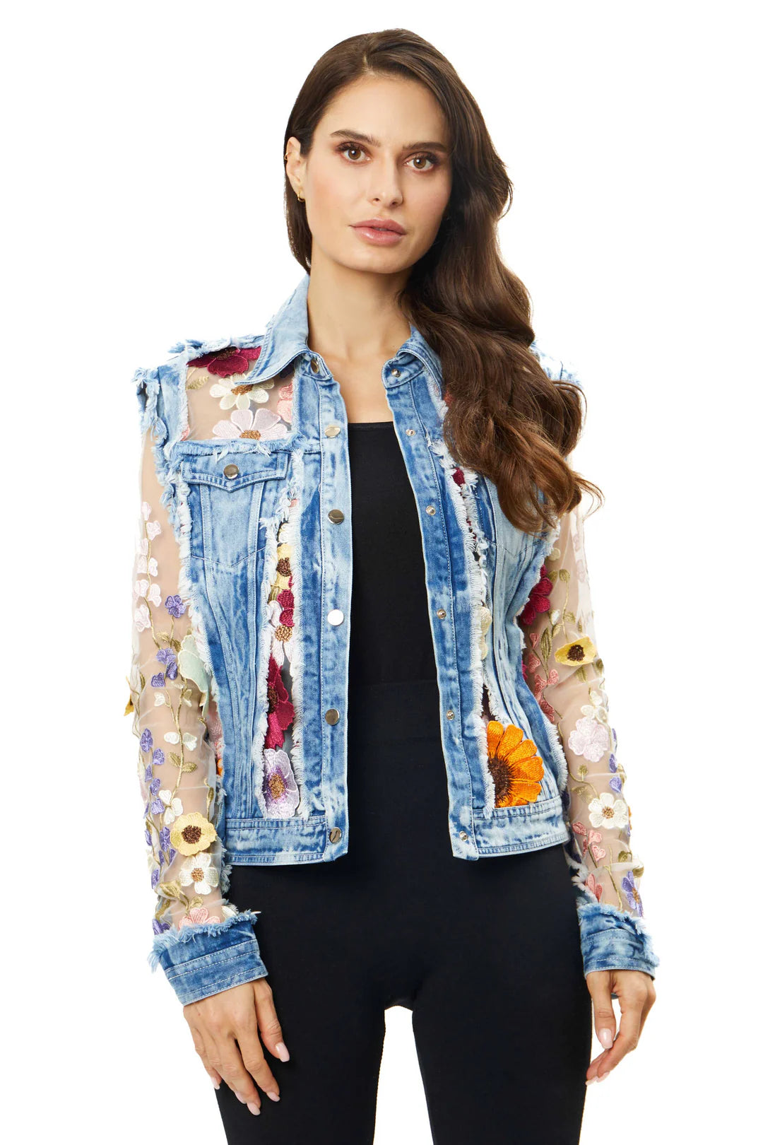 ADORE JACKET WITH FLORAL DETAIL in DENIM WOMENS JACKET