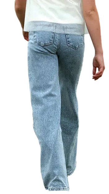 CRUEL DENIM GIRL'S WIDE LEG JEANS - LIGHT STONEWASH