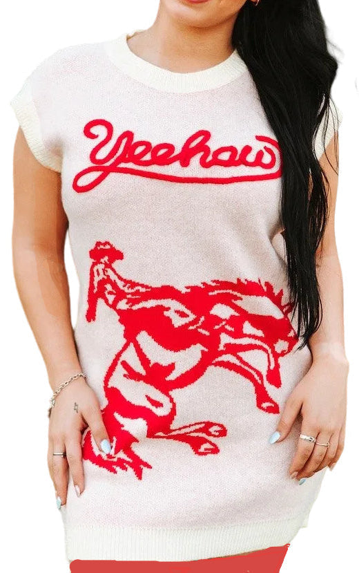 YEE HAW BRONC SLEEVELESS EMBROIDERED SWEATER
