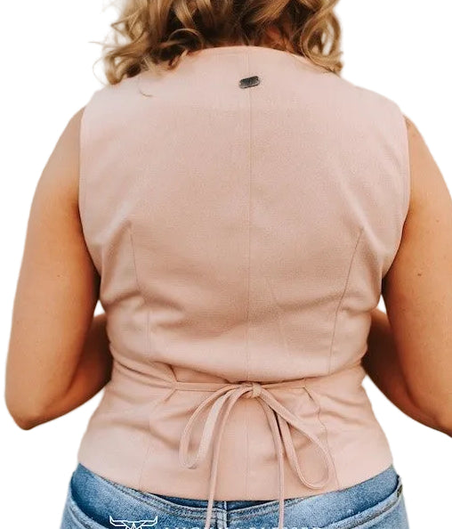PINK STRETCH SUEDE BUTTON DOWN POCKET VEST