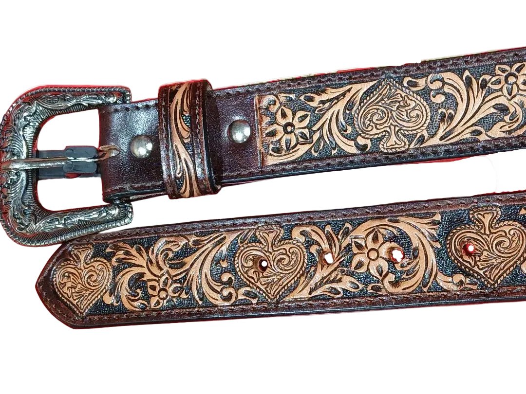 WESTERN SPADE TOOLED LEATHER BELT