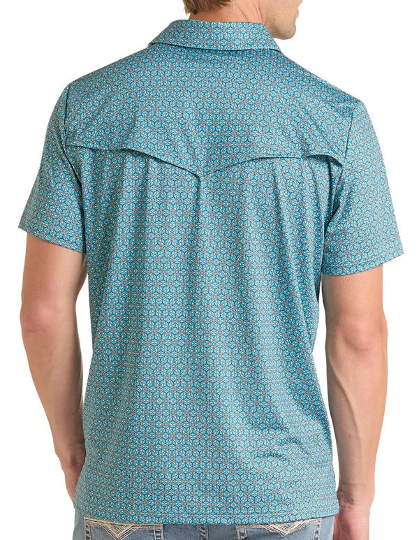 ROCK AND ROLL MEN'S TURQUOISE MEDALLION WESTERN POLO