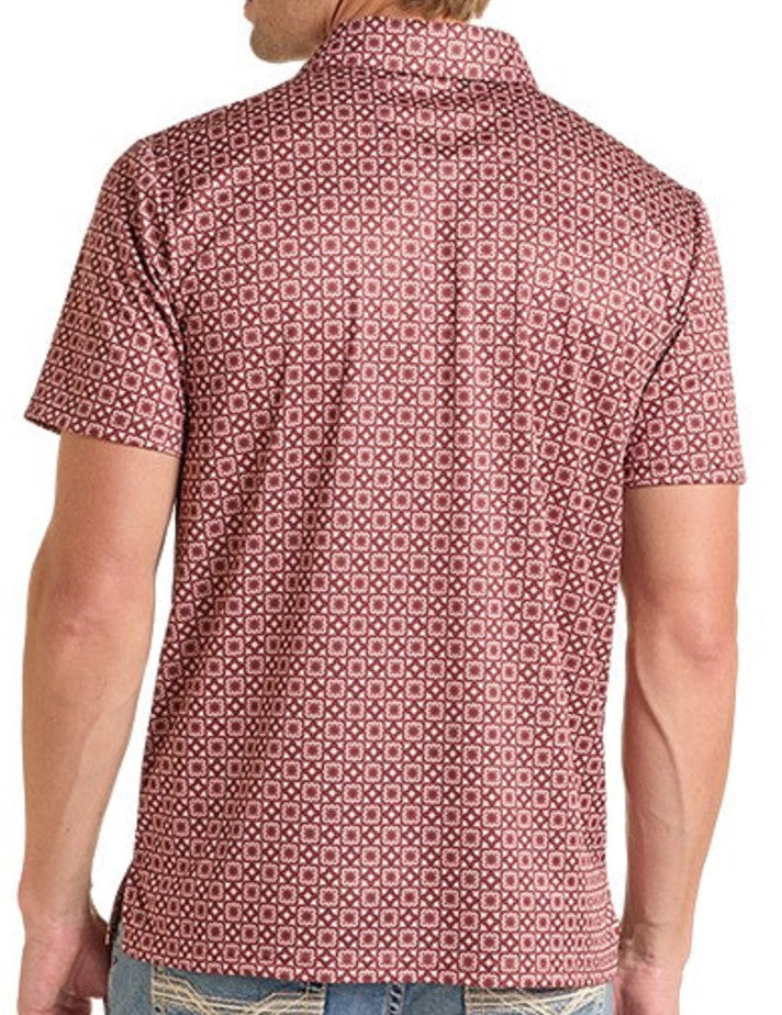 ROCK AND ROLL MEN'S MAROON MEDALLION PRINT POLO
