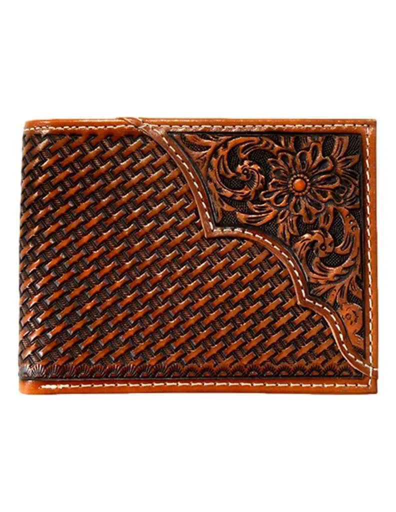 3D MEN'S TAN BASKET WEAVE OVERLAY BIFOLD WALLET