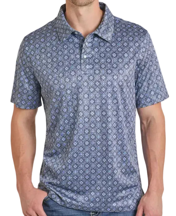 PANHANDLE SLIM MEN'S NAVY MEDALLION PRINT POLO