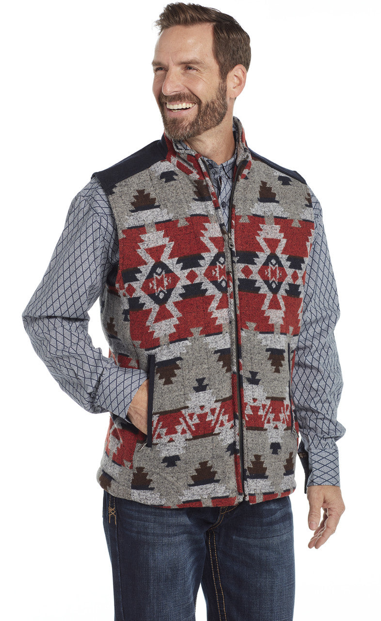 CRIPPLE CREEK MEN S ZIP FRONT NAVAJO BLANKET VEST W SOLID WOOL MELTON TRIM FREDERICKSBURG Yee Haw Ranch Outfitters