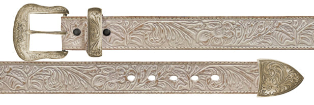 LADIES WRANGLER FLORAL EMBOSSED OFF-WHITE BELT