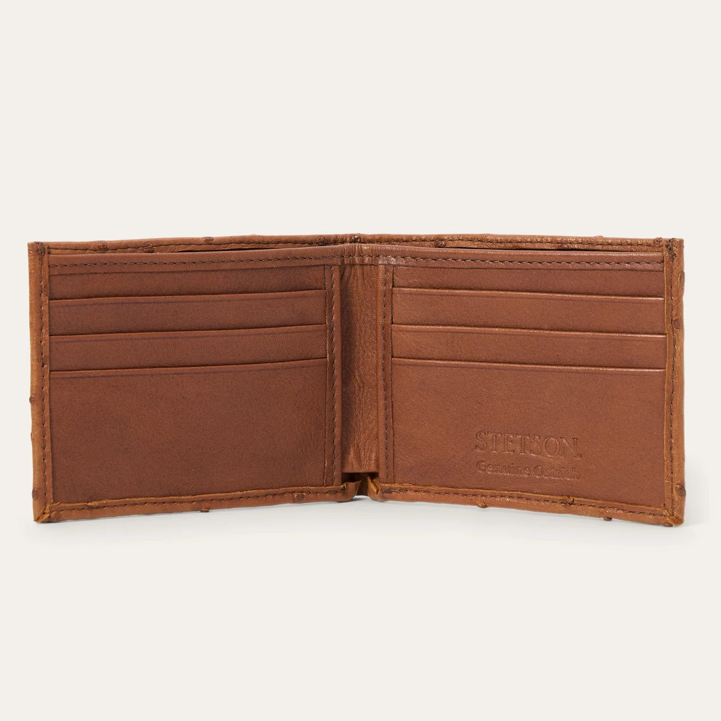 MEN'S STETSON GENUINE OSTRICH BI-FOLD WALLET in COGNAC