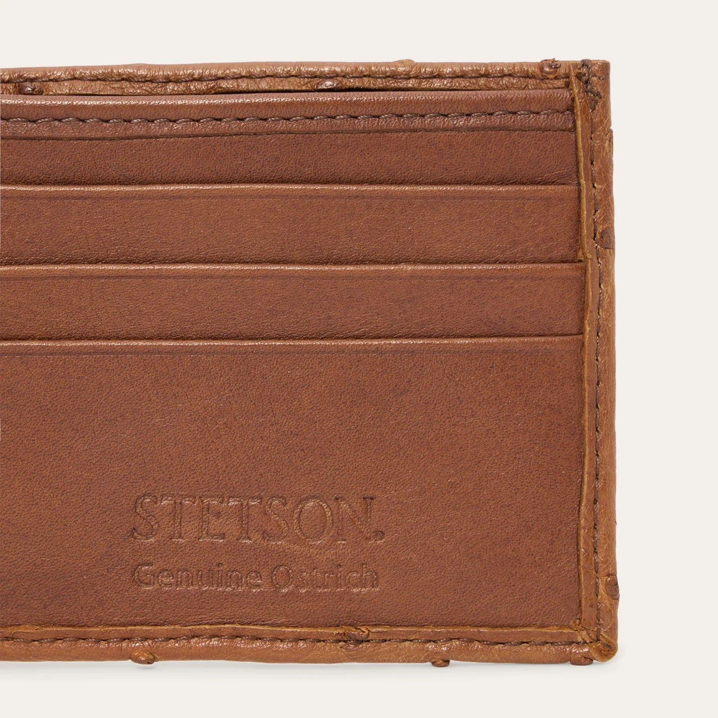 MEN'S STETSON GENUINE OSTRICH BI-FOLD WALLET in COGNAC