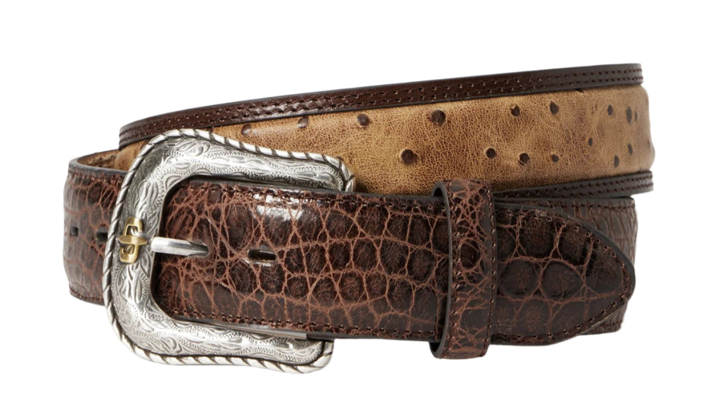MEN'S STETSON OSTRICH PRINT CROC EMBOSSED WESTERN TAB BELT