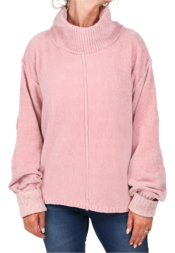 LADIES REVERSE STITCH SWEATER in ROSE