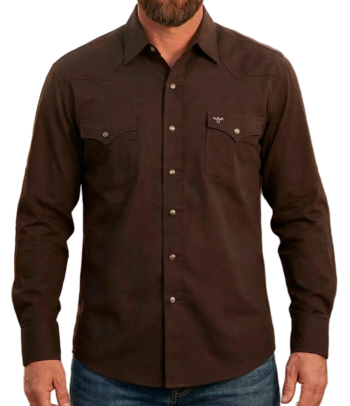 RODEO CLOTHING MEN'S SOLID COTTON TWILL WESTERN SHIRT in IVORY or BROWN