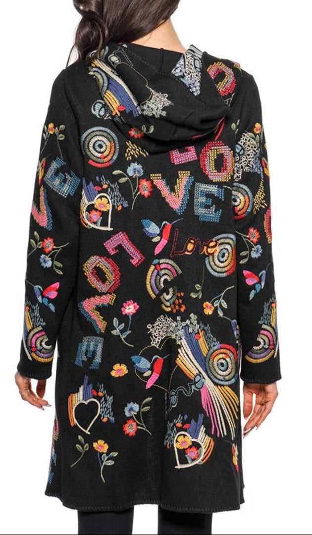 ADORE EMBROIDERED "LOVE" HOODED DUSTER