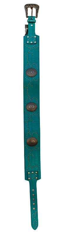 JADE GATOR LEATHER STUDDED WIDE CONCHO BELT