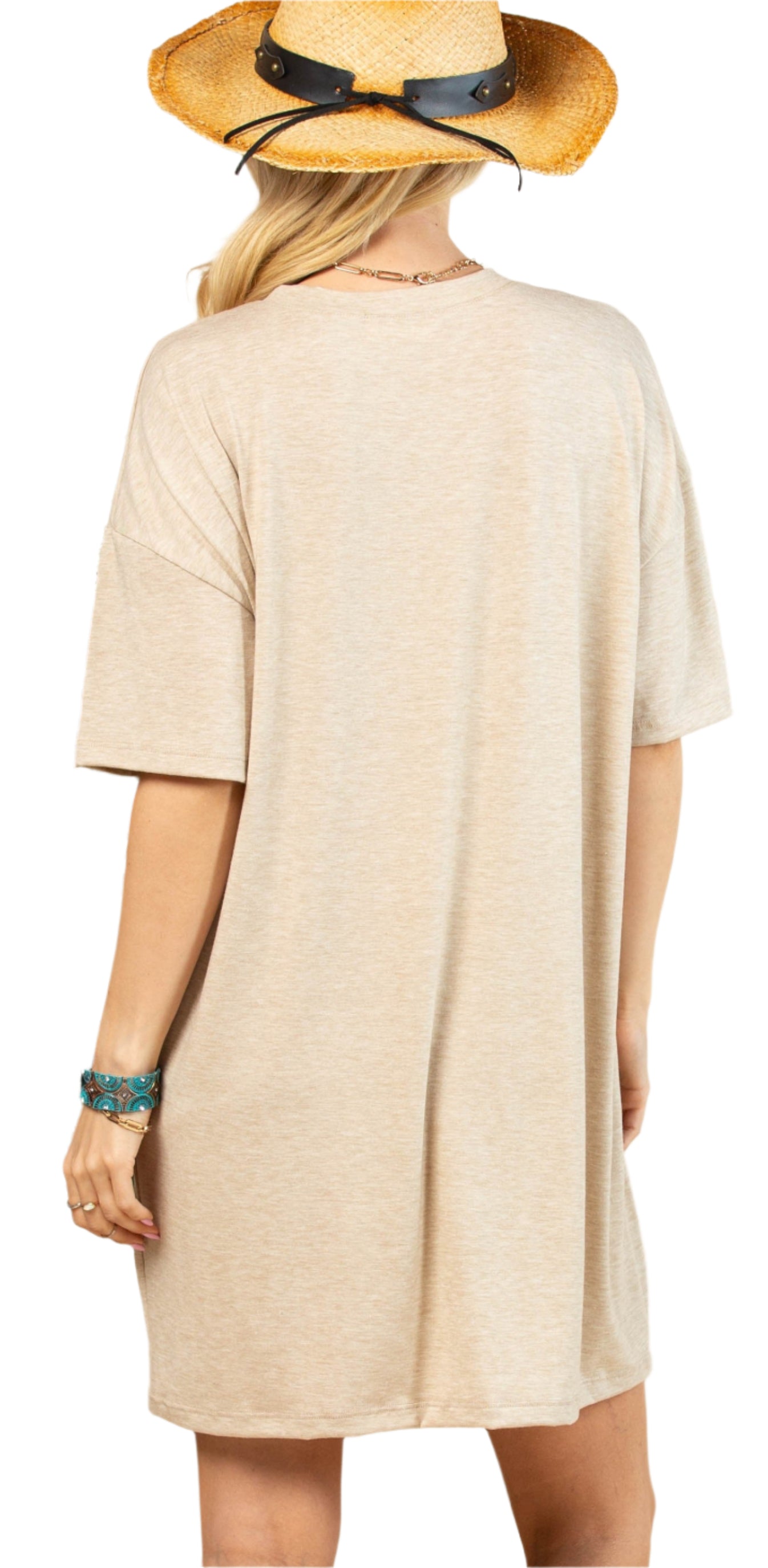 LADIES WESTERN RODEO GRAPHIC T-SHIRT DRESS in CAMEL