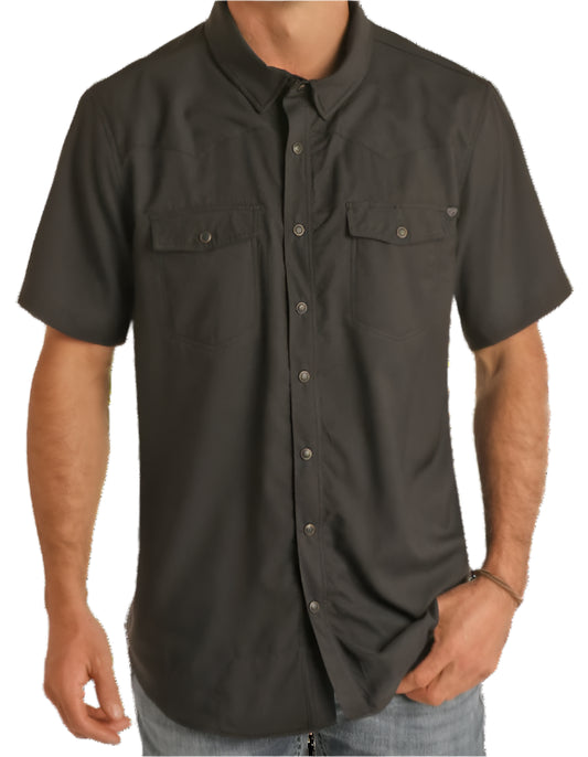 ROCK AND ROLL MEN'S TEK WESTERN SHIRT - BLACK
