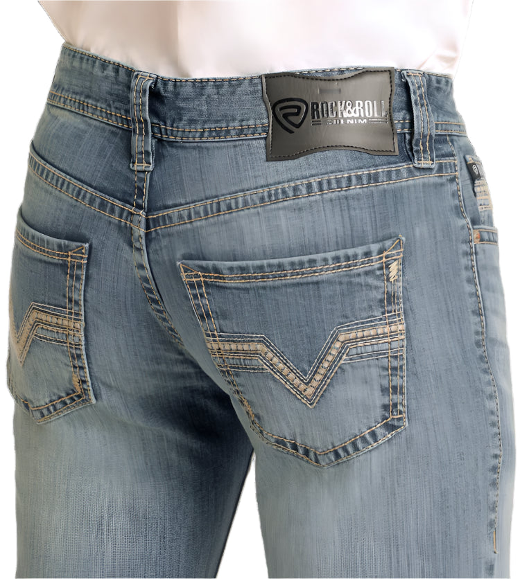ROCK & ROLL MEN'S PISTOL REGULAR FIT LADDER STITCH STRAIGHT LEG JEANS