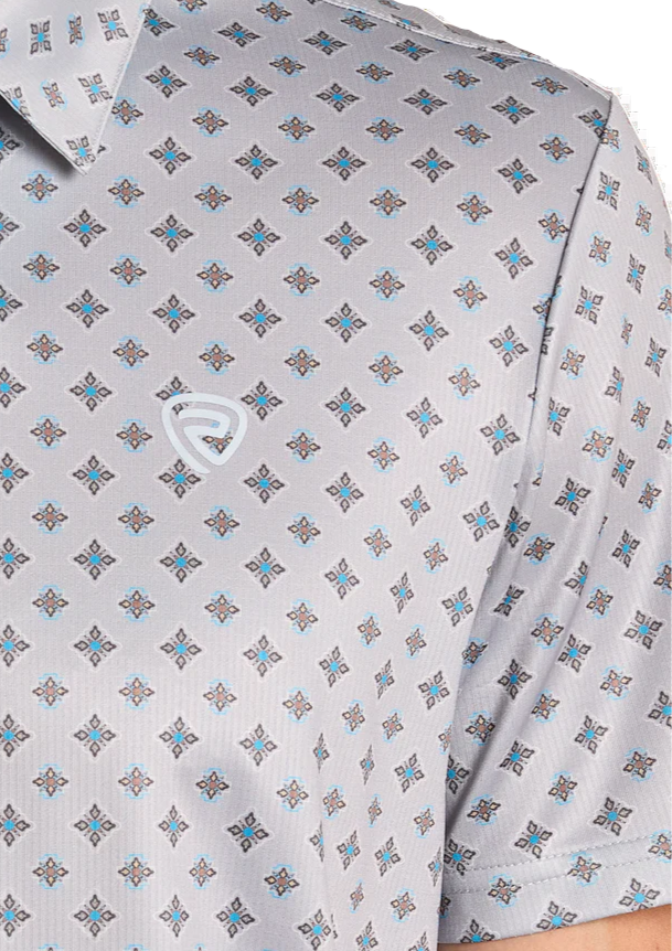 ROCK AND ROLL GREY MEDALLION PRINT POLO