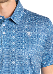 ROCK AND ROLL MEDALLION PRINT POLO - BLUE
