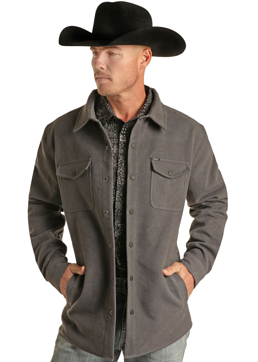 ROCK & ROLL DENIM SHIRT JACKET IN CHARCOAL