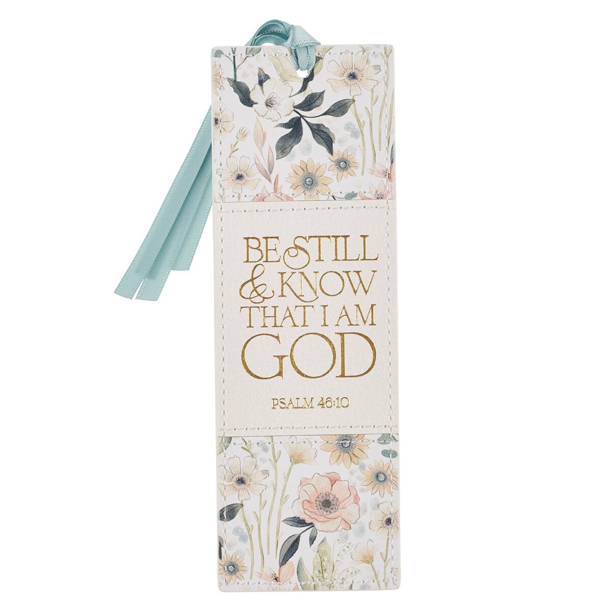 "BE STILL" TEAL MEADOW FAUX LEATHER BOOKMARK
