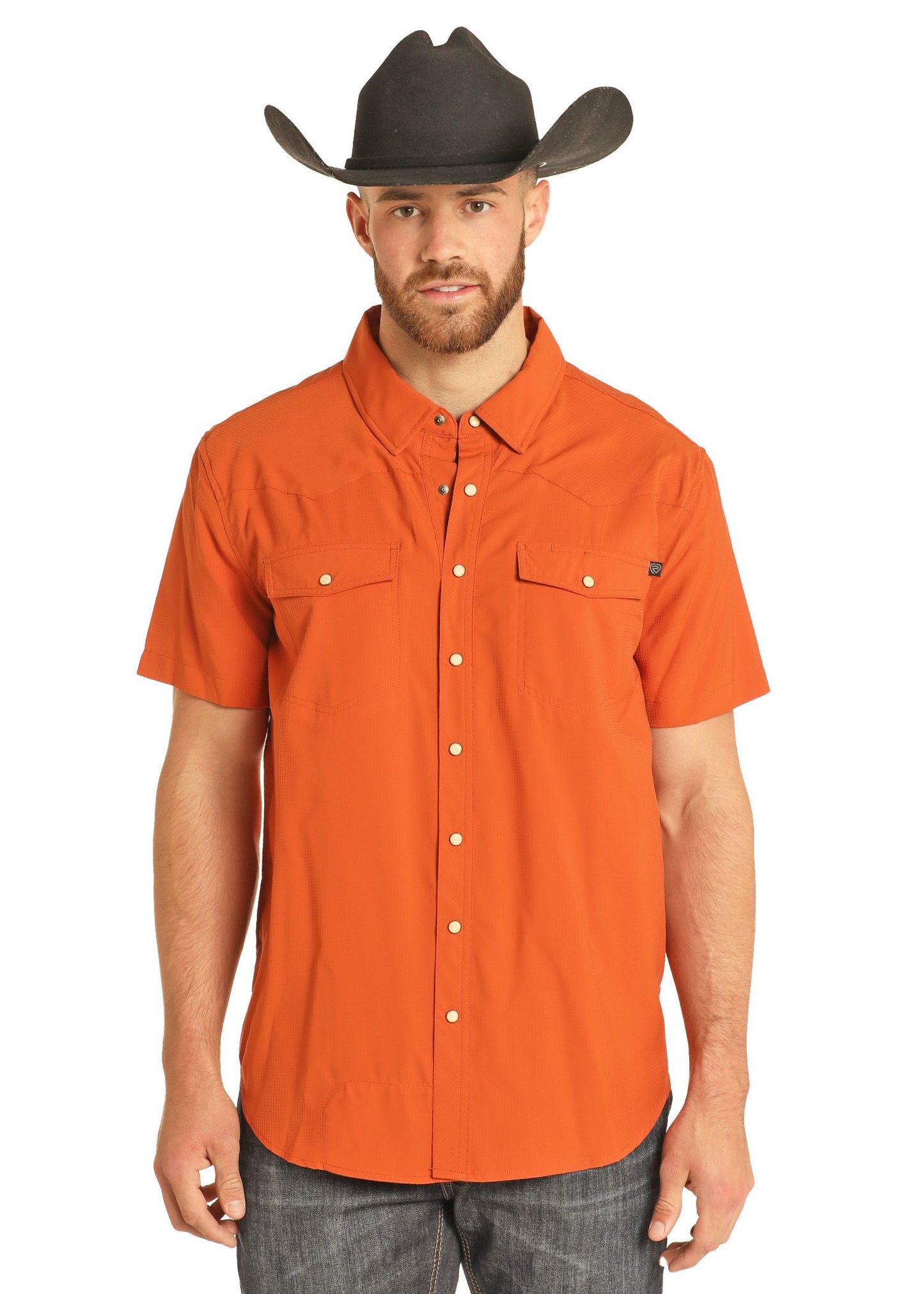 ROCK & ROLL DENIM MEN'S RIPSTOP MARBLE SNAP SHIRT - BURNT ORANGE