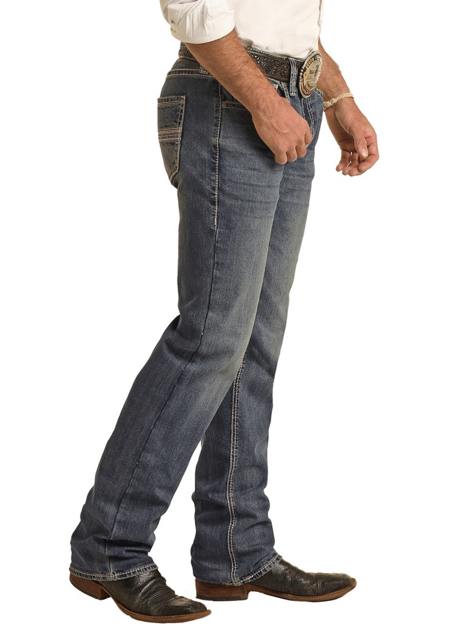 ROCK & ROLL MEN'S PISTOL RELAXED TAPERED STACKABLE BOOTCUT JEANS