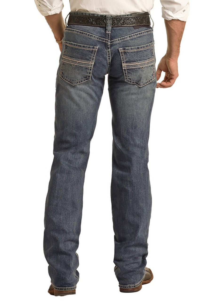 ROCK & ROLL MEN'S PISTOL RELAXED TAPERED STACKABLE BOOTCUT JEANS