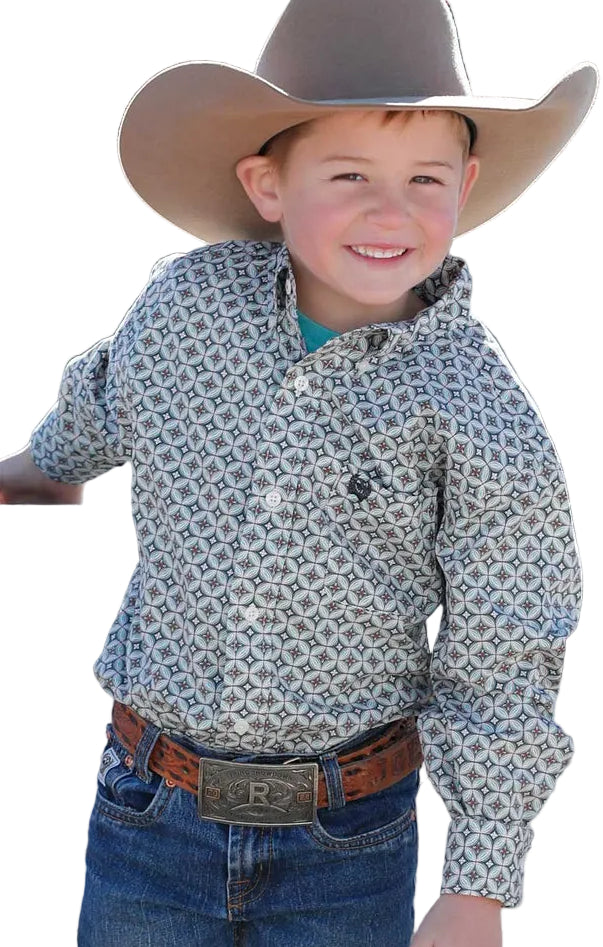 CINCH BOY'S CREAM GEO-PRINT WESTERN SHIRT