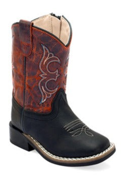 OLD WEST BOY'S TODDLER BURNT RED TOP /BLACK VAMP COWBOY BOOTS