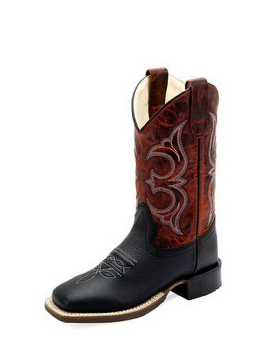 OLD WEST BOY'S YOUTH BLACK/ BURNT RED TOP BOOTS