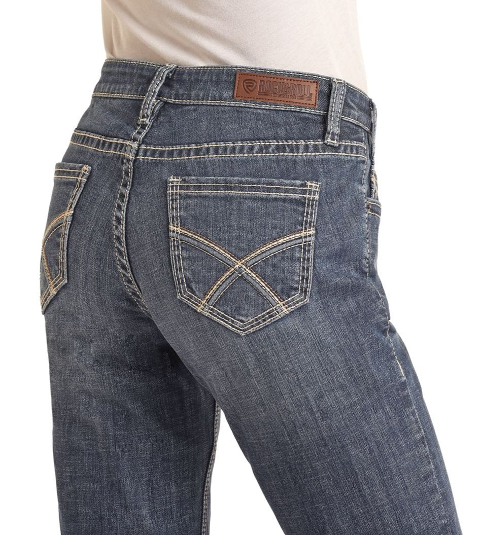 ROCK & ROLL WOMEN'S MID RISE MODEST BOOTCUT JEANS - MEDIUM VINTAGE